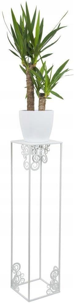 Blumenständer Metall 80 x 24 cm - Solider Blumenhocker mit Ornamenten - Weiss Pflanzenständer für di