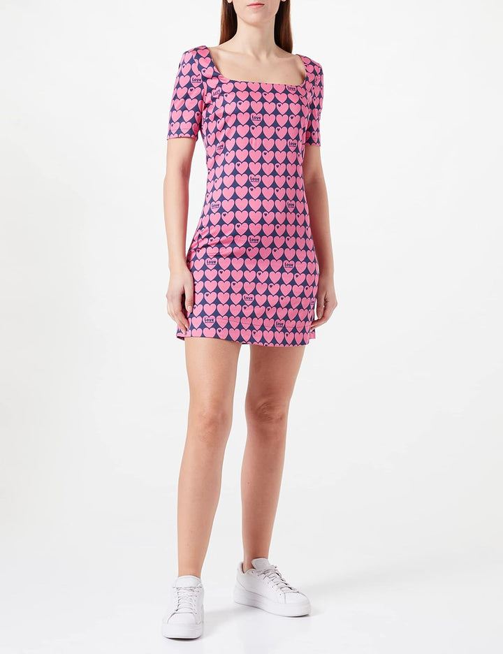 Love Moschino Damen Slim Fit Short with Square Neckline Dress 32 Blue Fuchsia, 32 Blue Fuchsia