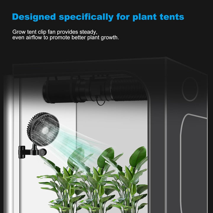 Grow Ventilator mit Clip - Leiser 10W Lüfter mit Langlebigem EC-Motor, 4 Windstufen, Oszillierend, 3