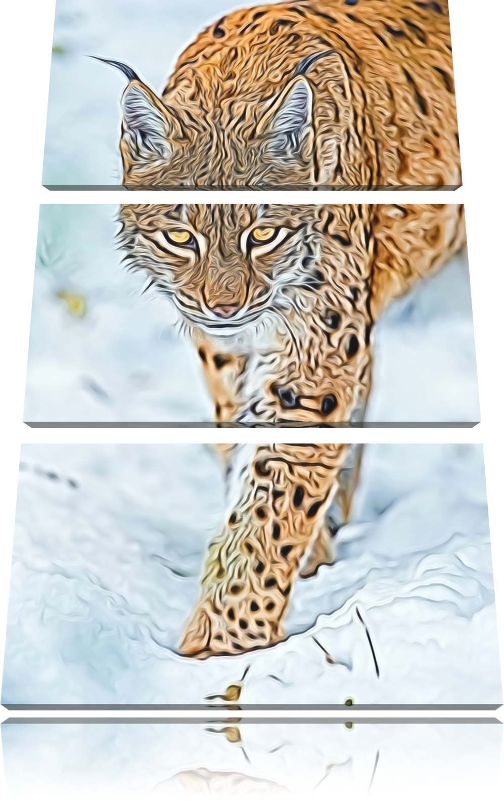 wachsamer Luchs im Schnee Spezial 3-Teiler Leinwandbild 120x80 Bild auf Leinwand, XXL riesige Bilder