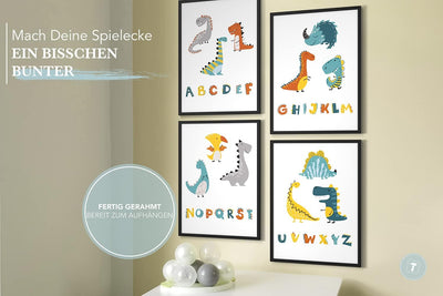 Papierschmiede® Kinderbilder 4er Set, A4 gerahmt in Holzrahmen (schwarz), Geschenk für Jungen Wandde