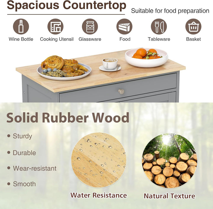 KOMFOTTEU Küchenwagen auf Rollen, Kücheninsel mit Weinregal & 2 Schränke & Schublade, Servierwagen a