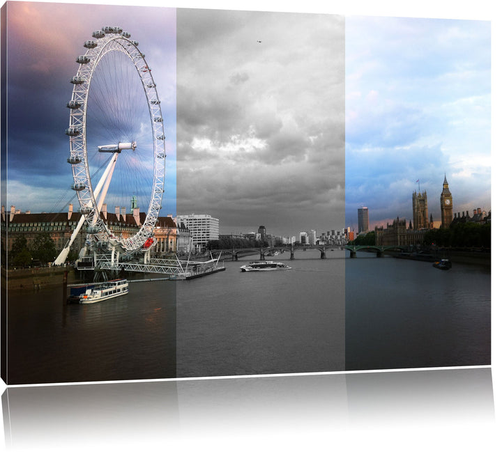Eindruckvolles London Eye Riesenrad schwarz/weiss Format: 100x70 auf Leinwand, XXL riesige Bilder fe