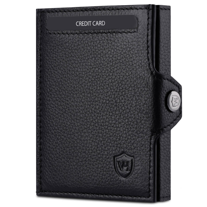 VON HEESEN Slim Wallet mit XL Münzfach Schwarz Schwarz XL MÜNZFACH (Kartenslot), Schwarz XL MÜNZFACH