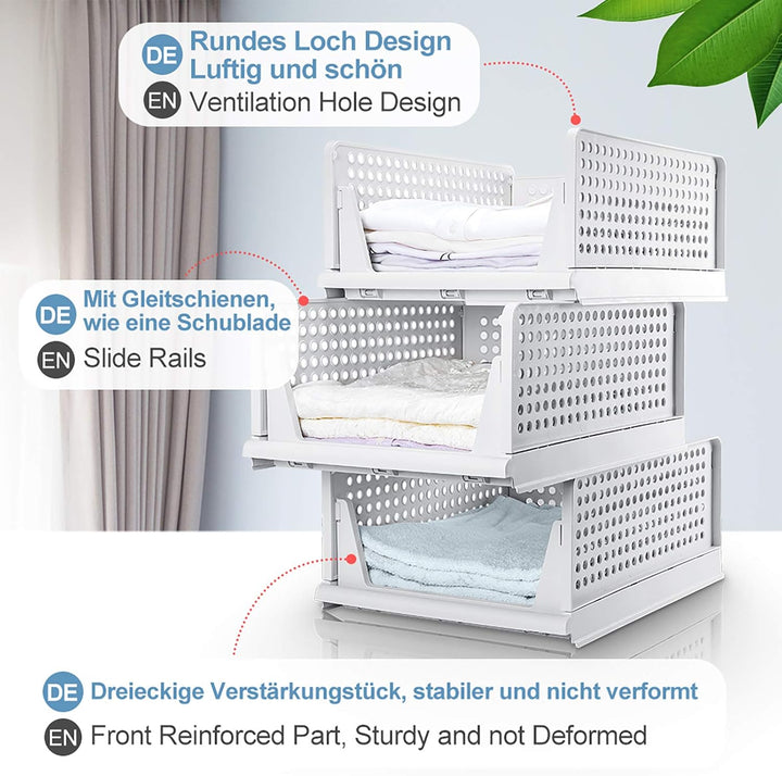 Yorbay Schubladenbox, 3er Set, Stapelbare Kleiderschrank Organizer, Regal Aufbewahrungsbox, Trennwan