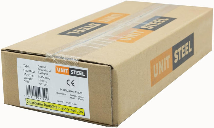 34° Halbkopf-Streifennägel - 2,8X65mm, 3.000 stück, Nägel für Druckluft-Nagler, D-Kopf, Ring/Rostfre