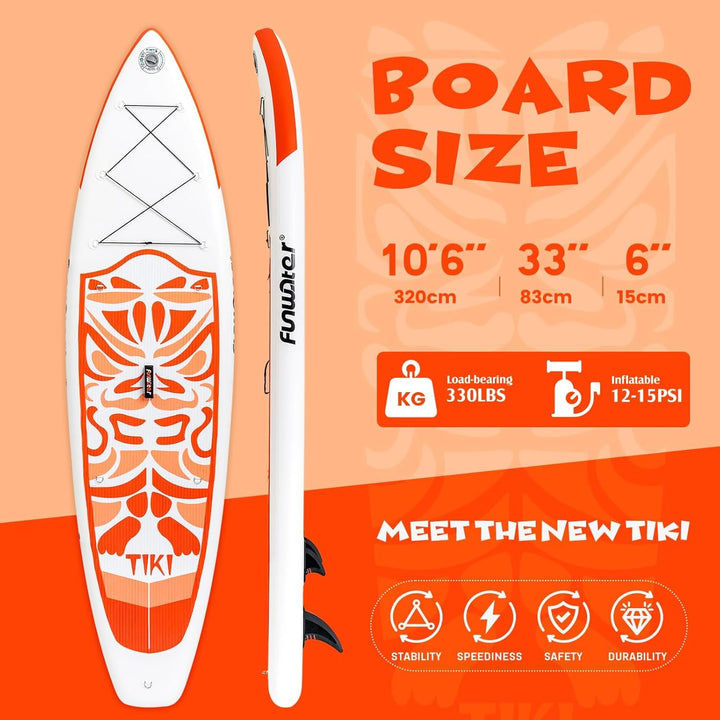 FunWater 10'6" & 11'6" Stand Up Paddle Board Multifunktionale Paddelboards mit Flossen, Knochleine,