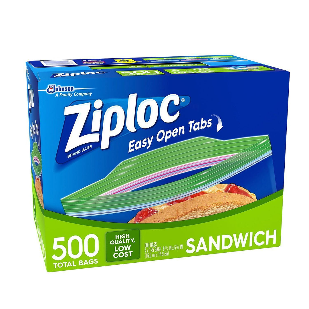 Ziploc Easy Open Tabs Sandwich Bags 125 Count (Pack of 4) 500 Sandwich Bags, 500 Sandwich Bags