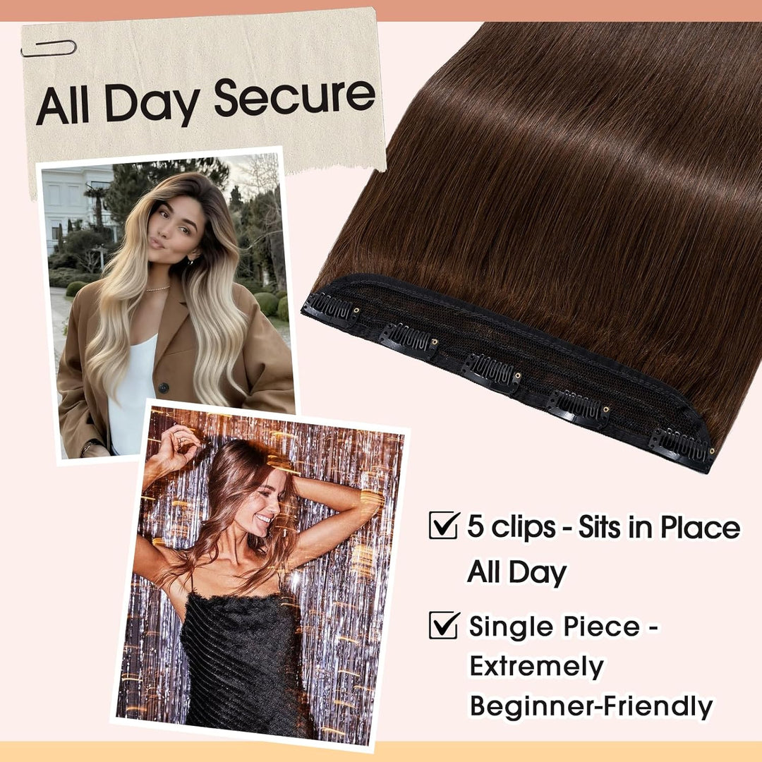 S-noilite Clip In Extensions Echthaar Mittelbraun Real human hair 1 pieces 5 clips Haarverlängerunge