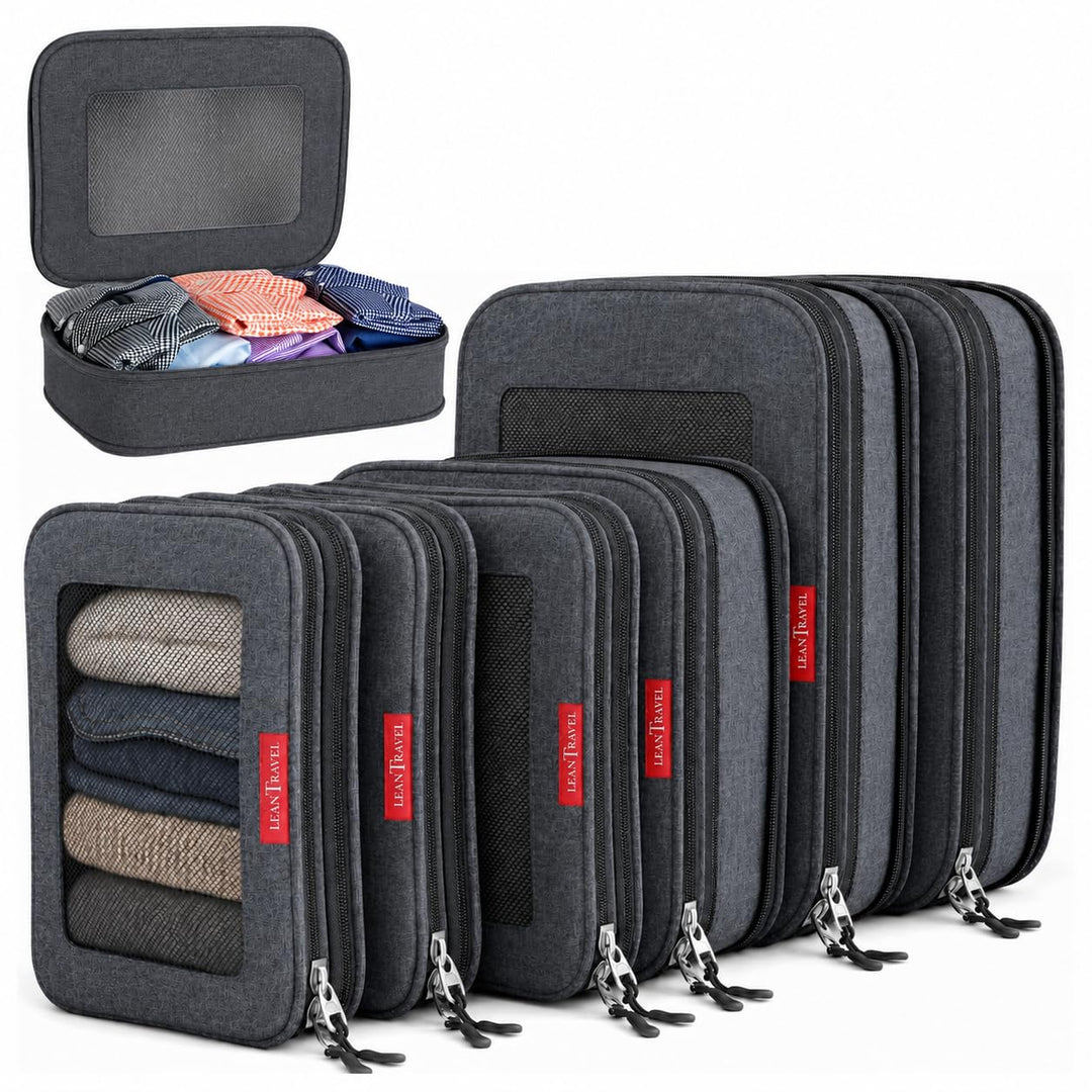 LeanTravel Kompressionswürfel Gepäckorganizer für Reisen mit Doppelreissverschluss (3) Set LeanTrave