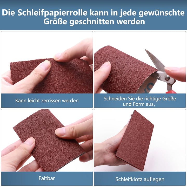 ZEHIQ Schleifpapier Rolle, Schleifpapierrollen Körnung 60, 100 mm x 10 m Schleifleinen Rolle für Han