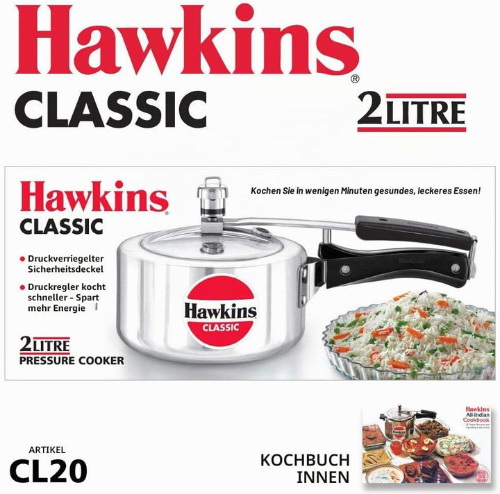 HAWKINS Classic CL20 Schnellkochtopf aus Aluminium, 2 l, klein, silberfarben 2-Liter, 2-Liter