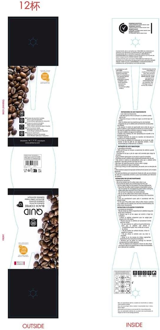 Quid Espressokocher Black Coffee für Induktion 12 Tassen, 12 Tassen