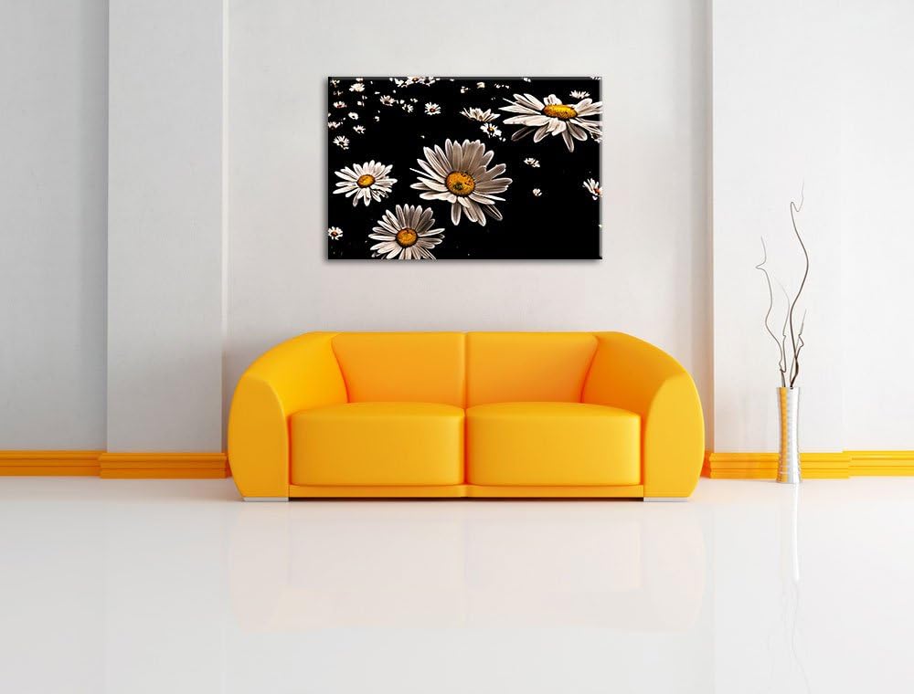 Pixxprint Dark viele kleine Margaritenauf Leinwand, XXL riesige Bilder fertig gerahmt mit Keilrahmen