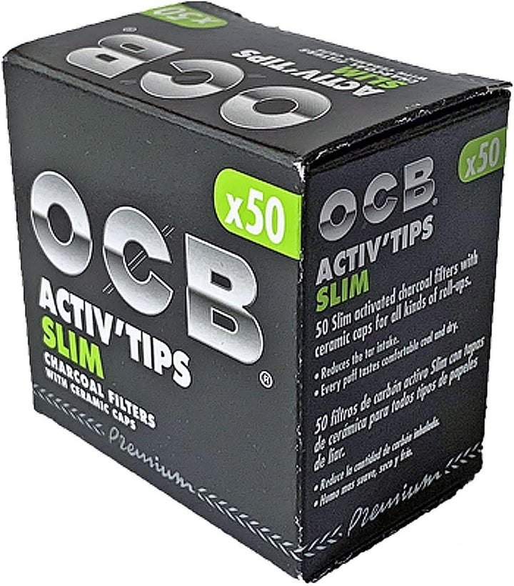 OCB ActivTips Slim 7 mm-Aktivkohlefilter mit Keramikkappen-10 x 50 Stück, Silber, smal Single, Singl