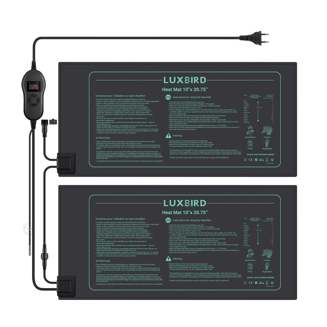 Luxbird Heizmatte mit Thermostat, 2 Heizmatten mit 1 Controller, Zimmergewächshaus Wärmematte 30 Wat