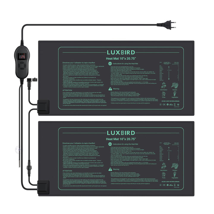 Luxbird Heizmatte mit Thermostat, 2 Heizmatten mit 1 Controller, Zimmergewächshaus Wärmematte 30 Wat
