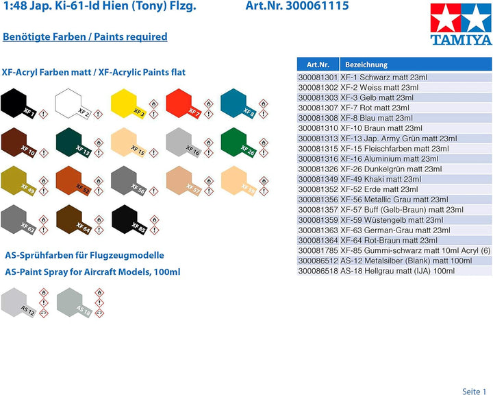 Tamiya 300061115 Militär 300061115-1:48 Jap. Ki-61-Id Hien (Tony) Flzg,originalgetreue Nachbildung,