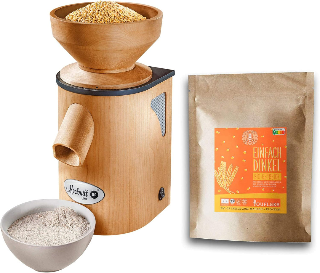 Getreidemühle Mockmill Lino 100 | Made in Germany | Edelkorund und Keramik Mahlstein | frisches Mehl