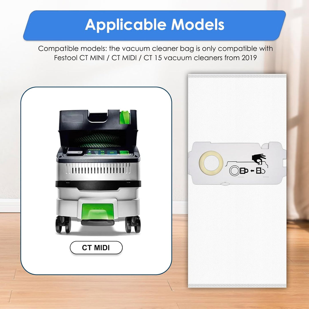 (8 Stück) 204308 CT Mini/Midi-2/5 Ersatzfilterbeutel Kompatibel mit Festool CT MINI, CT MINI I, CT M