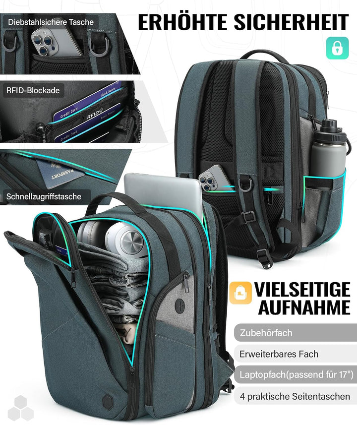 VANKEV Erweiterbarer Reiserucksack Laptoptasche Handgepäck für EasyJet | 30L-38L, grosse Kapazität,
