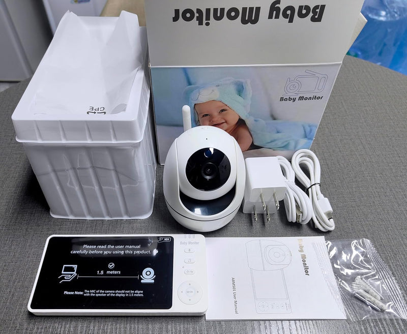 HT Babyphone mit Kamera, 5-Zoll-Bildschirm, 720P-Kamera, Zwei-Wege-Audio, Fernbedienung Drehung von