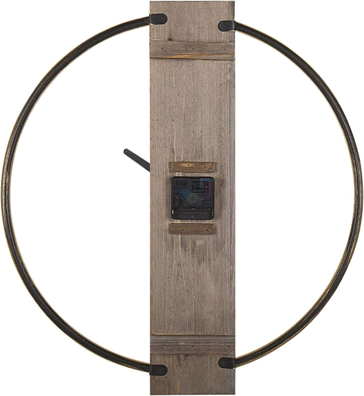 Moderne Wanduhr hellbraun Tannenholz Metallrahmen in Gold Casitas