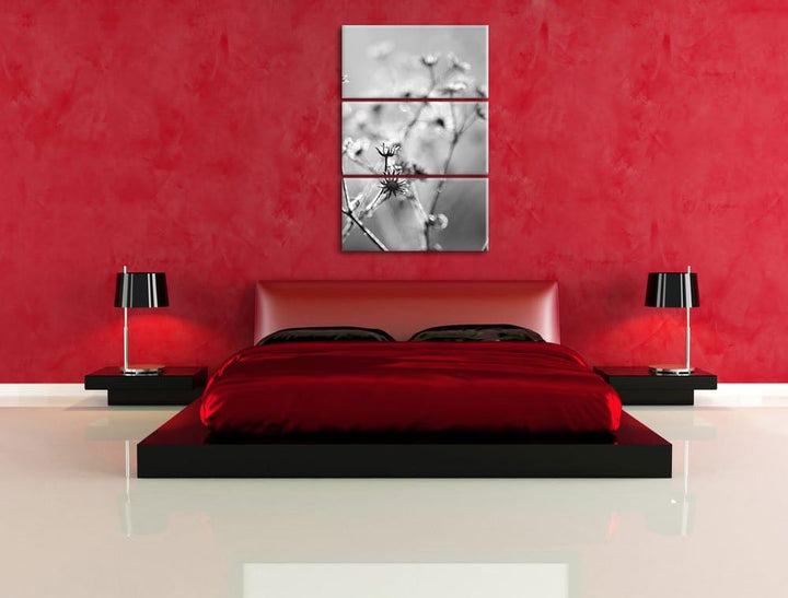 Gefrorene Blumen schwarz/weiss 3-Teiler Leinwandbild 120x80 Bild auf Leinwand, XXL riesige Bilder fe
