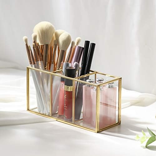 Make up Organizer, Pinselhalter, Stifthalter, Glas und Messing Schreibtisch Organizer, Kosmetik Aufb