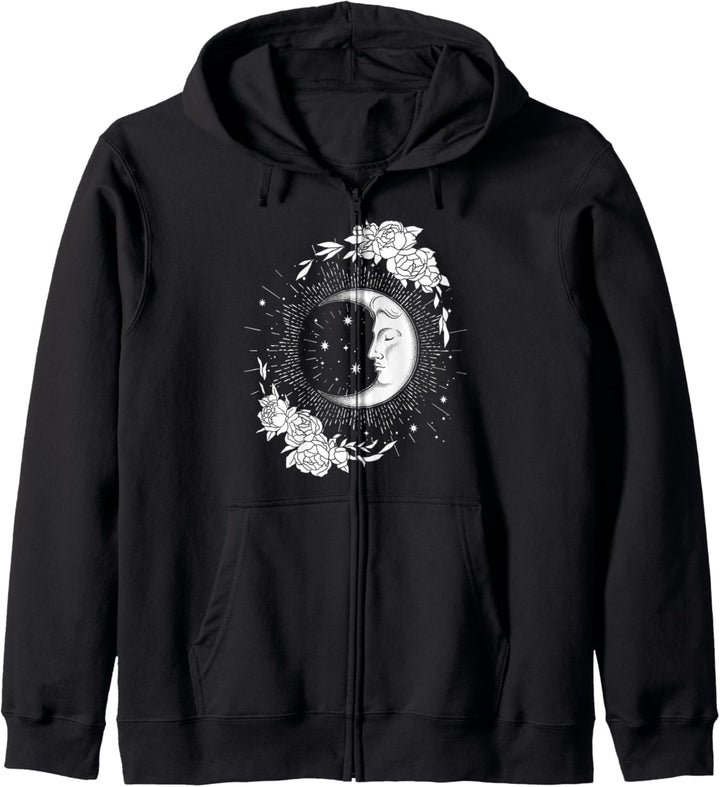 Trendy Moon And Flowers Kapuzenjacke