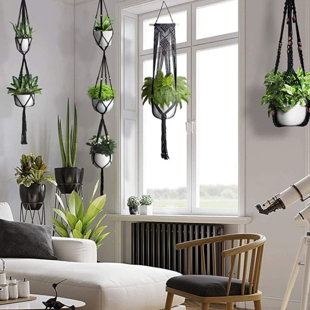 suo long Makramee Garn Set für Anfänger mit Anleitung 3mm Makramee Garn Schwarz Set mit holzringe un