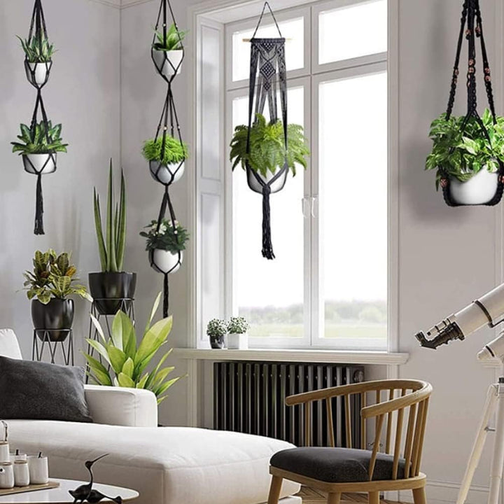 suo long Makramee Garn Set für Anfänger mit Anleitung 3mm Makramee Garn Schwarz Set mit holzringe un