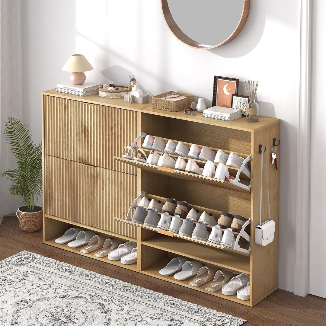 80×30×102 h cm Schuhschrank, Wellen-Design Schmal Shoe Storage Cabinet Mit 2 Klappen, Freistehender
