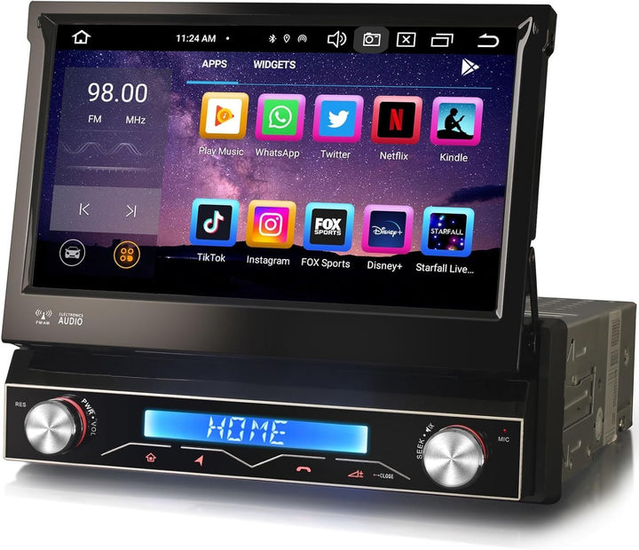 8-Kern Android 14 Universal Autoradio 1 Din GPS Sat mit 7" Motorisierter Bildschirm Kabelloses Carpl