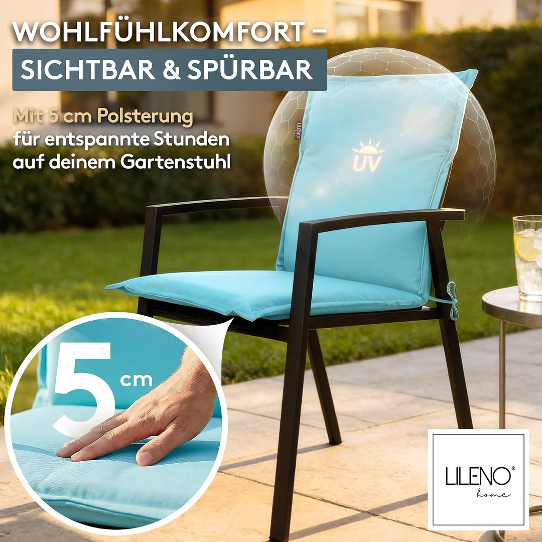 LILENO HOME Gartenstuhl Auflagen [2er Set - Niedriglehner] in Aqua - Bequeme Liegen als Sitzauflagen