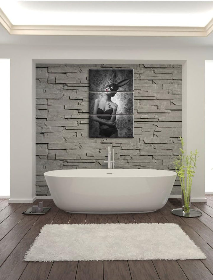 Pixxprint Maskierte attraktive Frau als Leinwandbild/Grösse: 3 Teilig (120x80 cm) cm/Wandbild/Kunstd