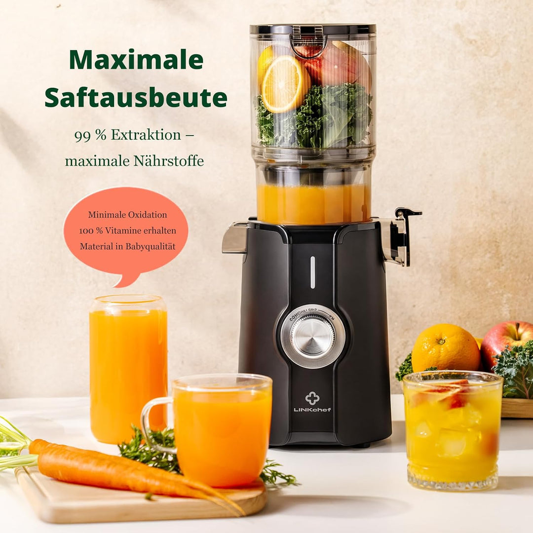 LINKChef Entsafter Slow Juicer, 115 mm Grosse Einfüllöffnung für Entsafter Gemüse und Obst Testsiege