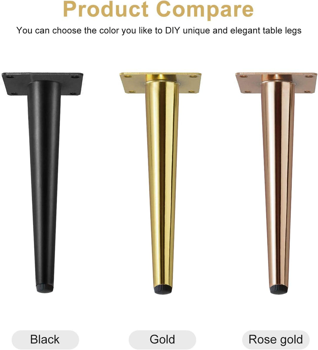 Möbelfüsse 4 Stück Möbelbeine Kegel Schräg/Vertikale Möbelfüsse Edelstahl mit rutschfeste Gummibasis