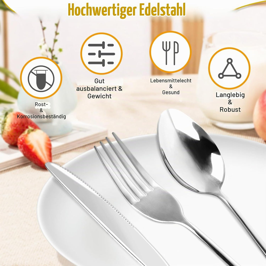 Besteck Set 6 Personen, 30 teilig Cutlery Set inkl. Messer, Gabel, Löffel, Besteckset Spiegelpoliert