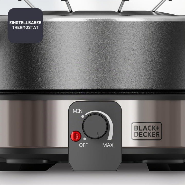 Black+Decker - Elektrisches Fondueset BXFC1000E | 1000W | Thermostat bis 200°C | 2L Fassungsvermögen
