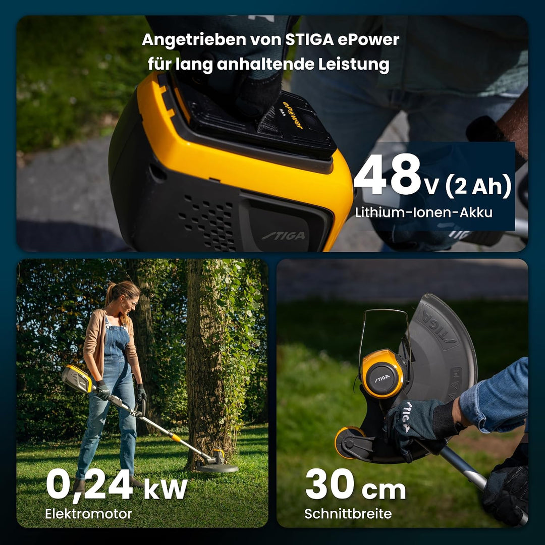Stiga Akku Rasentrimmer GT 500e Kit, mit 48V (2Ah) ePower Akku und Ladegerät, 30cm Schnittbreite