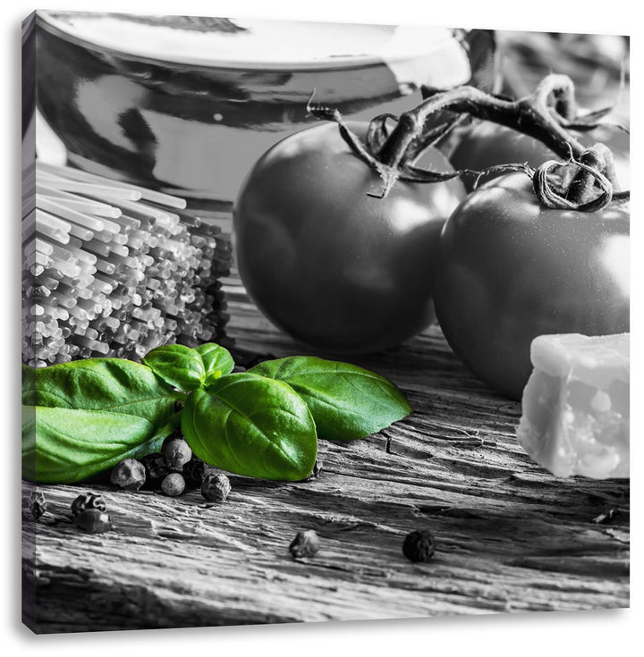 Pixxprint Spaghetti mit Tomaten und Parmesan als Leinwandbild/Grösse: 70x70 cm/Wandbild/Kunstdruck/f
