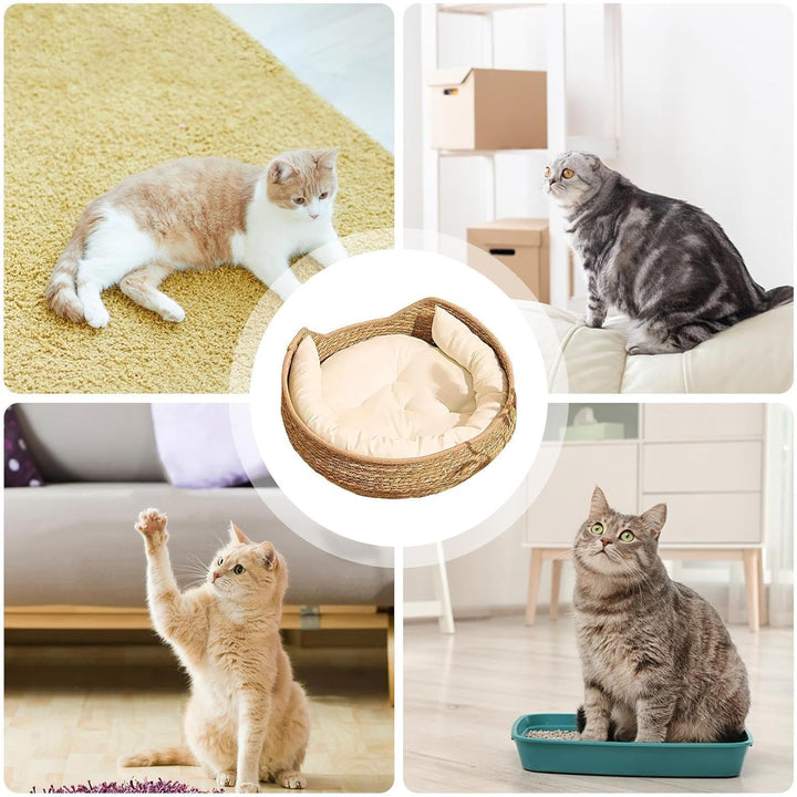 Geflochtenes Katzenbett | Geflochtener Katzenkorb Mit Kissen Und Polster,Bequeme Und Gemütliche Ents