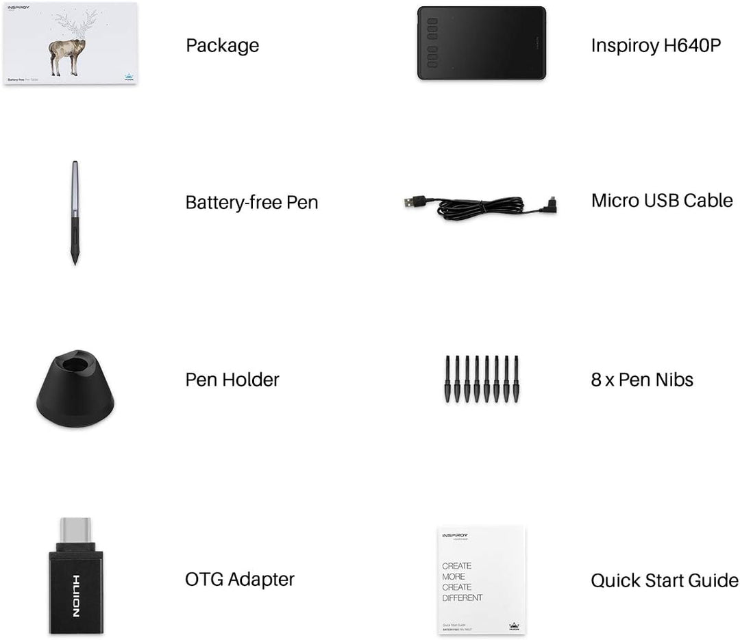 Huion Inspiroy H640P Grafiktablett, Android-Unterstützung, mit Batterielosem Stylus und 8192 Druckem