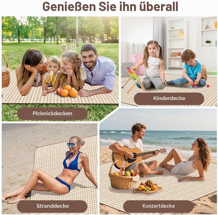 Picknickdecke, 150 x 200cm, Faltbare Campingdecke mit wasserdichter Unterseite，Sandfeste Strandmatte