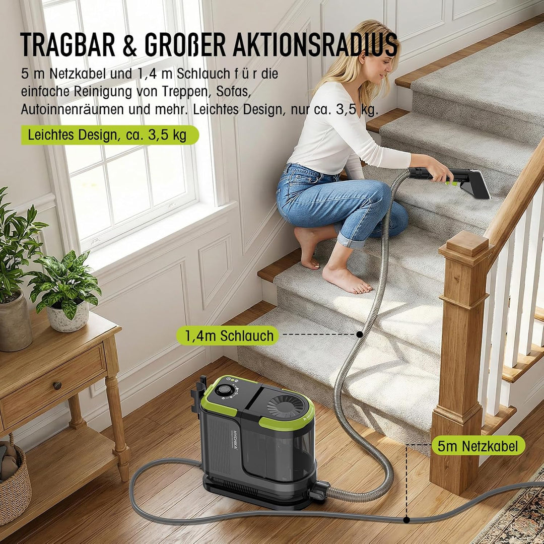 HYCHIKA Nasssauger Polsterreiniger Gerät 1800W,17 kPa Teppichreiniger Waschsauger, Tragbarer Teppich
