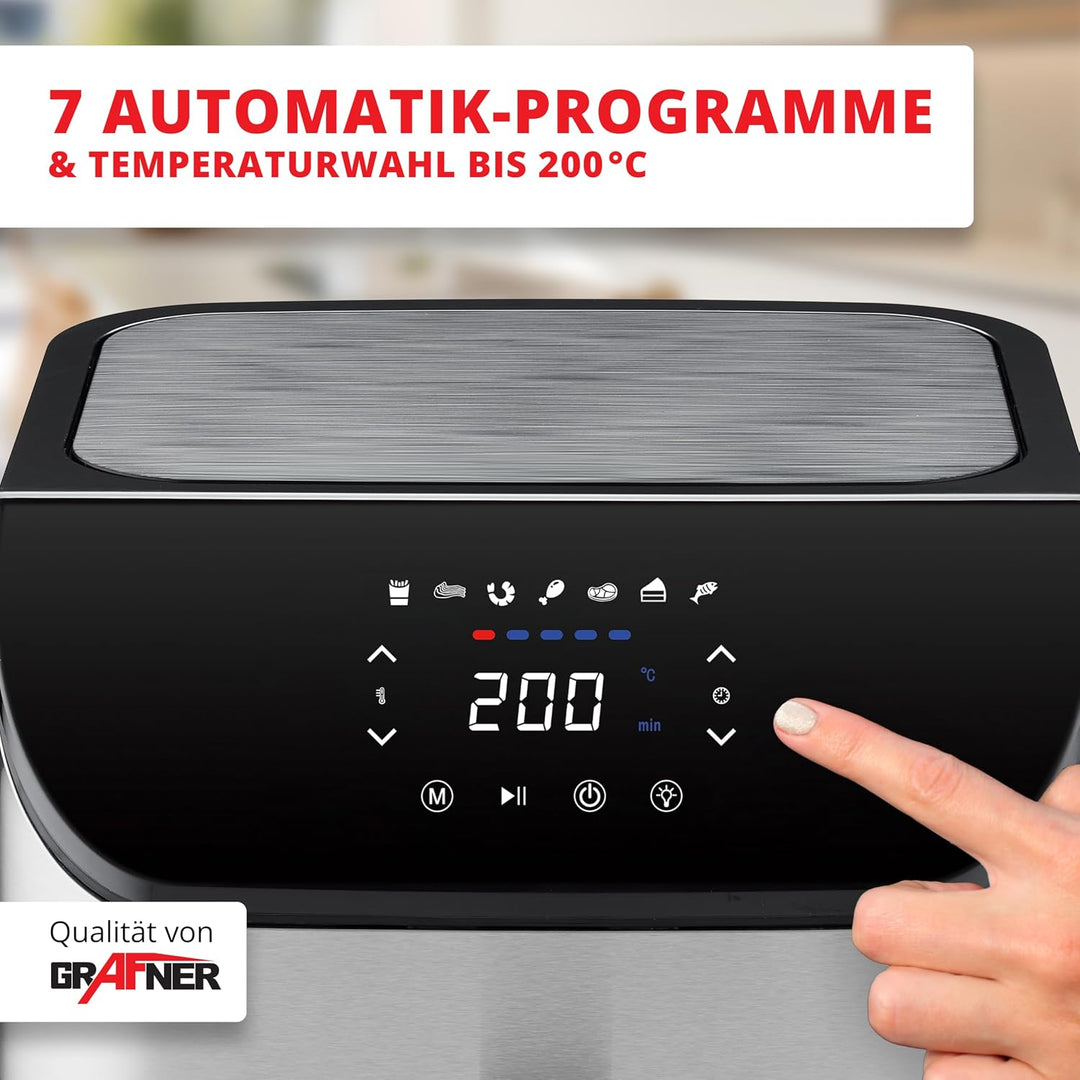 Grafner XXL Digitale Heissluftfritteuse 8 L, 100x Backpapier, LED Touchscreen, 7 Programme, 1800 Wat