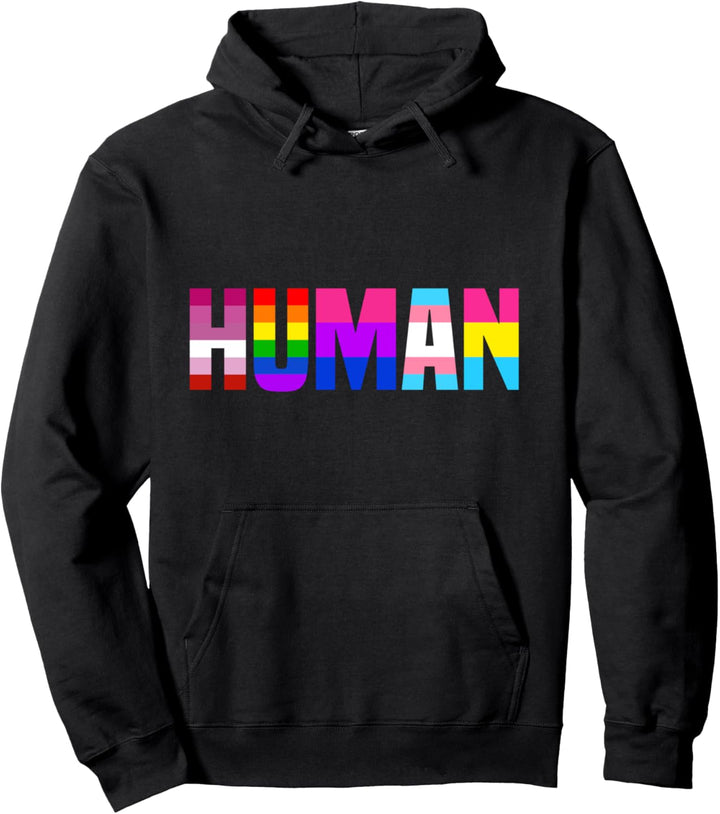HUMAN Flag LGBTQ Gay Lesbian Queer Pride Month Transgender Pullover Hoodie