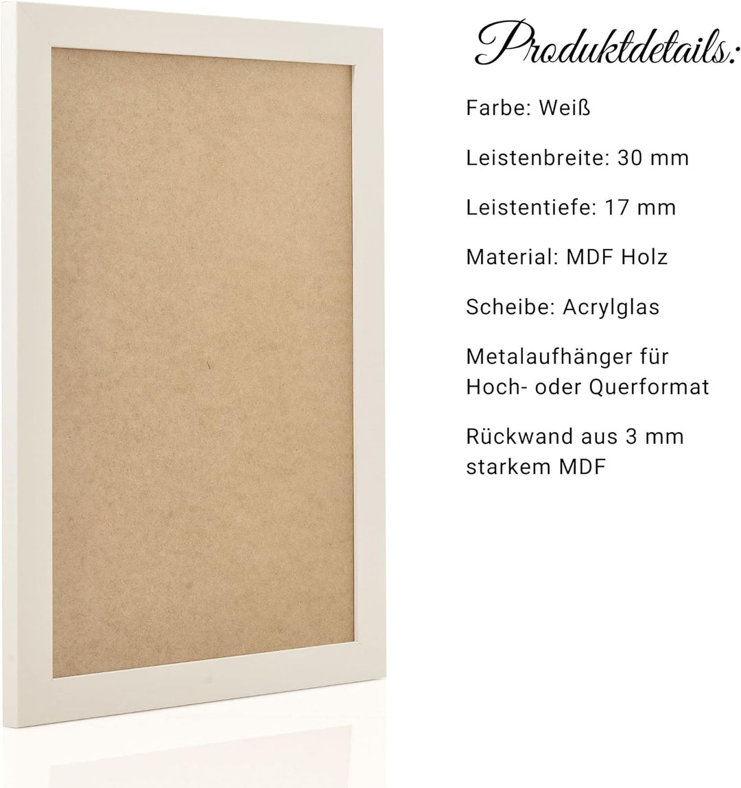 MONFRAME Bilderrahmen Modern - 80x100 cm - Weiss - mit Acrylglas 80x100 cm Weiss, 80x100 cm Weiss