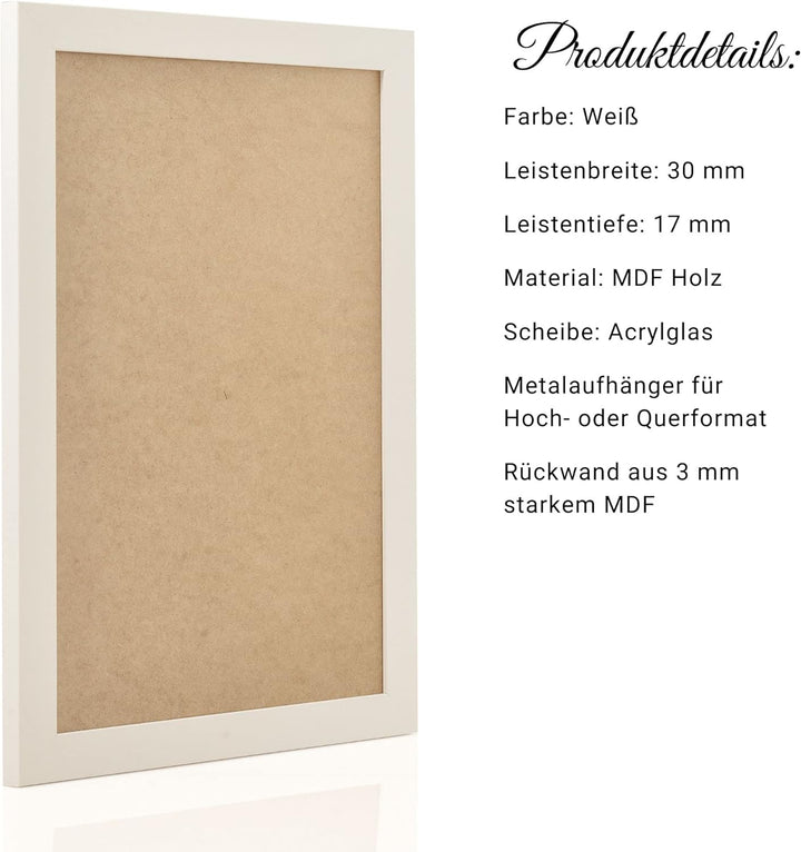 MONFRAME Bilderrahmen Modern - 80x100 cm - Weiss - mit Acrylglas 80x100 cm Weiss, 80x100 cm Weiss